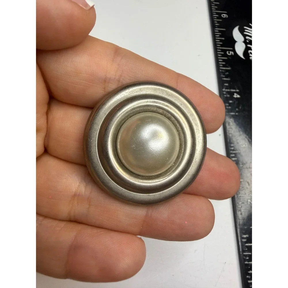 Silver Tone Faux Pearl Concentric Circle Round Scarf Clip Target Design